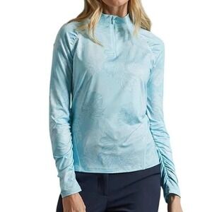 G/FORE Printed Ruched Quarter Zip Ladies Light Golf Mid Layer Powder Blue Large